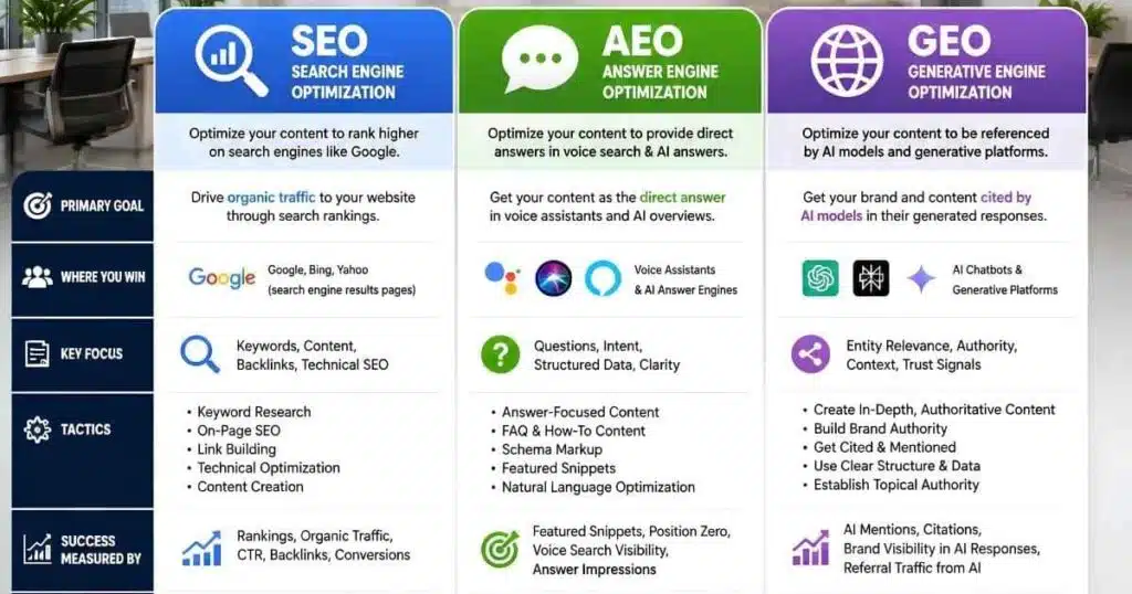 SEO vs AEO vs GEO